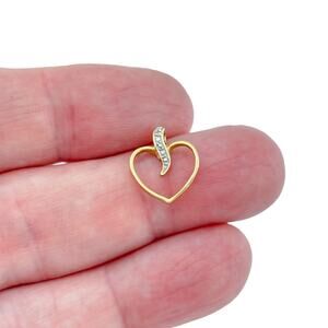 Vintage Gold-Tone Sterling Silver 925 Diamond Heart Pendant